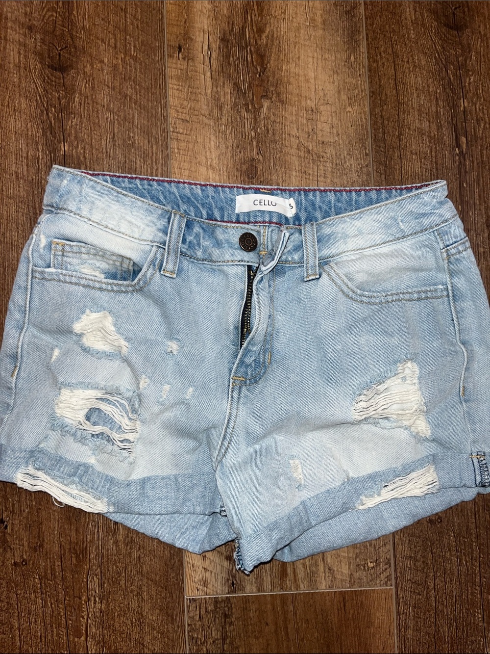 Cello Washed Blue Ripped Denim Shorts